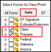 Image of Client and Preparer sets in View/Print mode